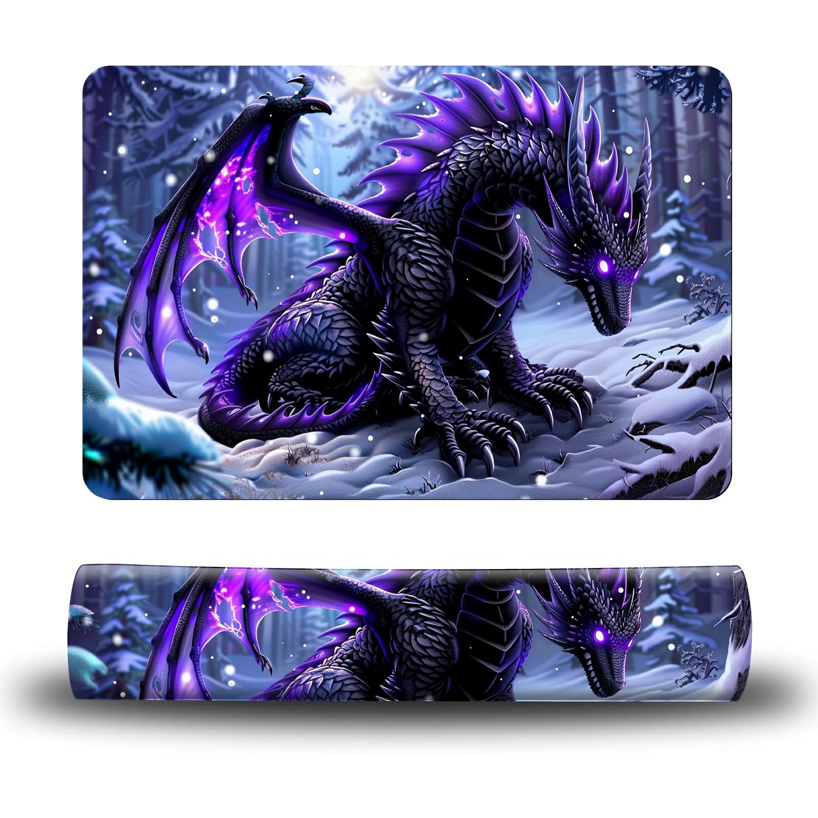 Dikoer Dog Food Mat, 19.6" x 23.6" Absorbent Pet Feeding Mat for Food and Water, Waterproof Diatom Mud Pet Placemat with Non-Slip Rubber Backing, Easy Clean Cat Bowl Mat for Floors - Snowy Dragon