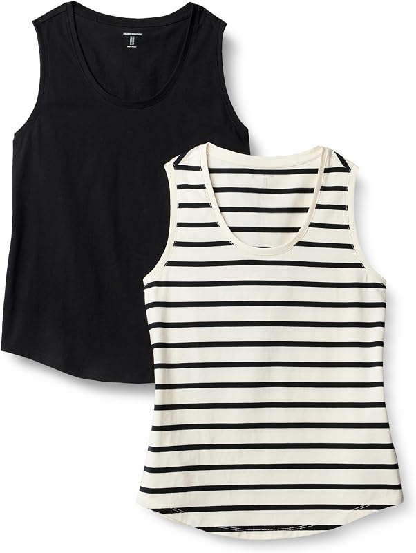 Amazon Essentials Women's Regular-Fit 100% Cotton Sleeveless Tank Top, Pack of 2