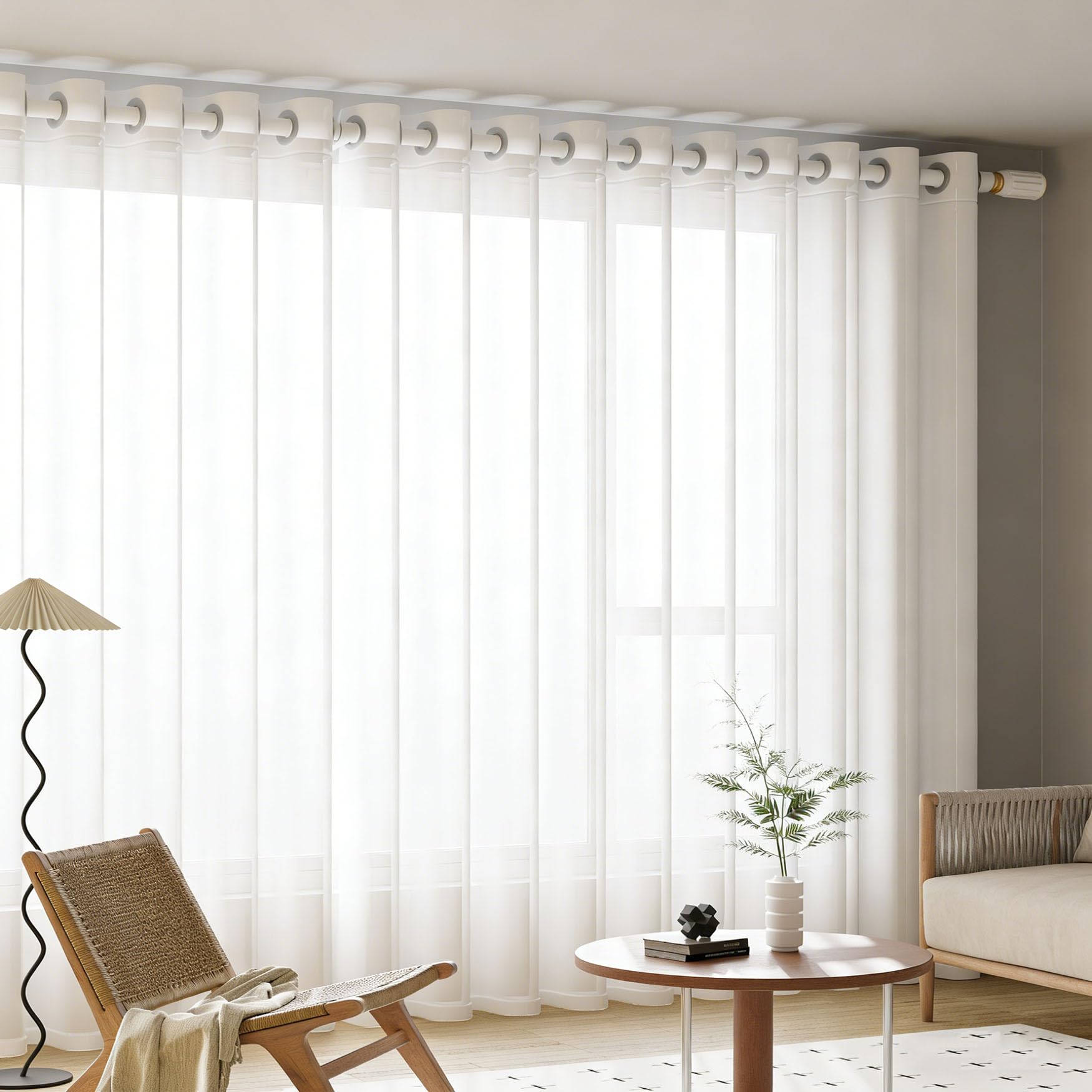 Voile Vorhänge 210 x 185 cm Uv-Beständig, Lichtfilternde Einfarbig mit Ösen Voile Vorhänge Transparent Modern Pflegeleicht für Wohnzimmer Kinderzimmer, Weiß