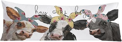 JINYO Hay Girl Hay Cow 20x54 Body Pillow Cover, Cow Lover Gifts for Girls Women,