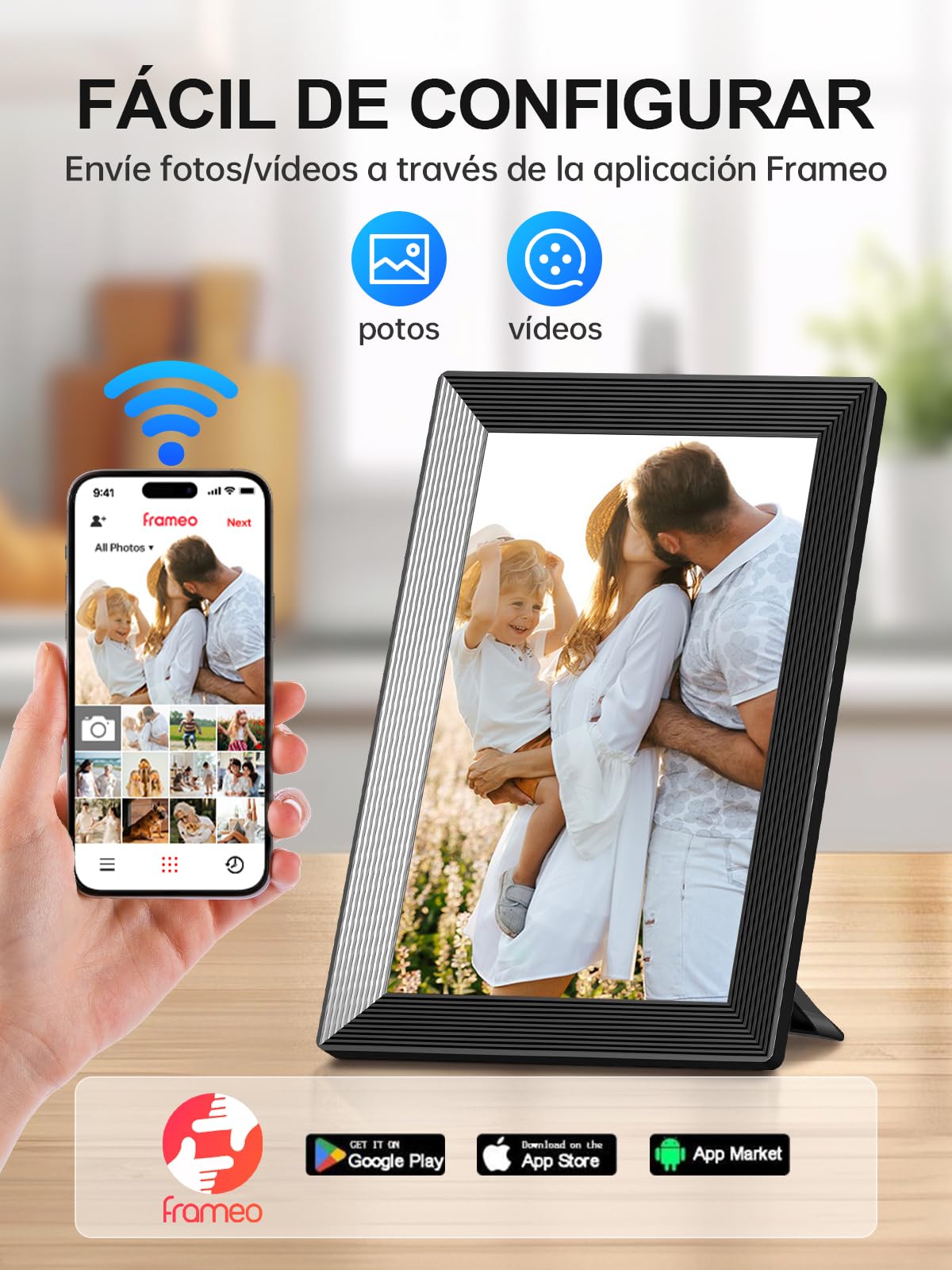 Moman Marco de Fotos Digital WF11T, 10.1 Pulgadas WiFi Memoria de 32GB para Compartir al Instante Montable en la Pared Regalo para Familia Amigos Cumpleaños, Marco-de-Fotos-Digital-WiFi-Foto