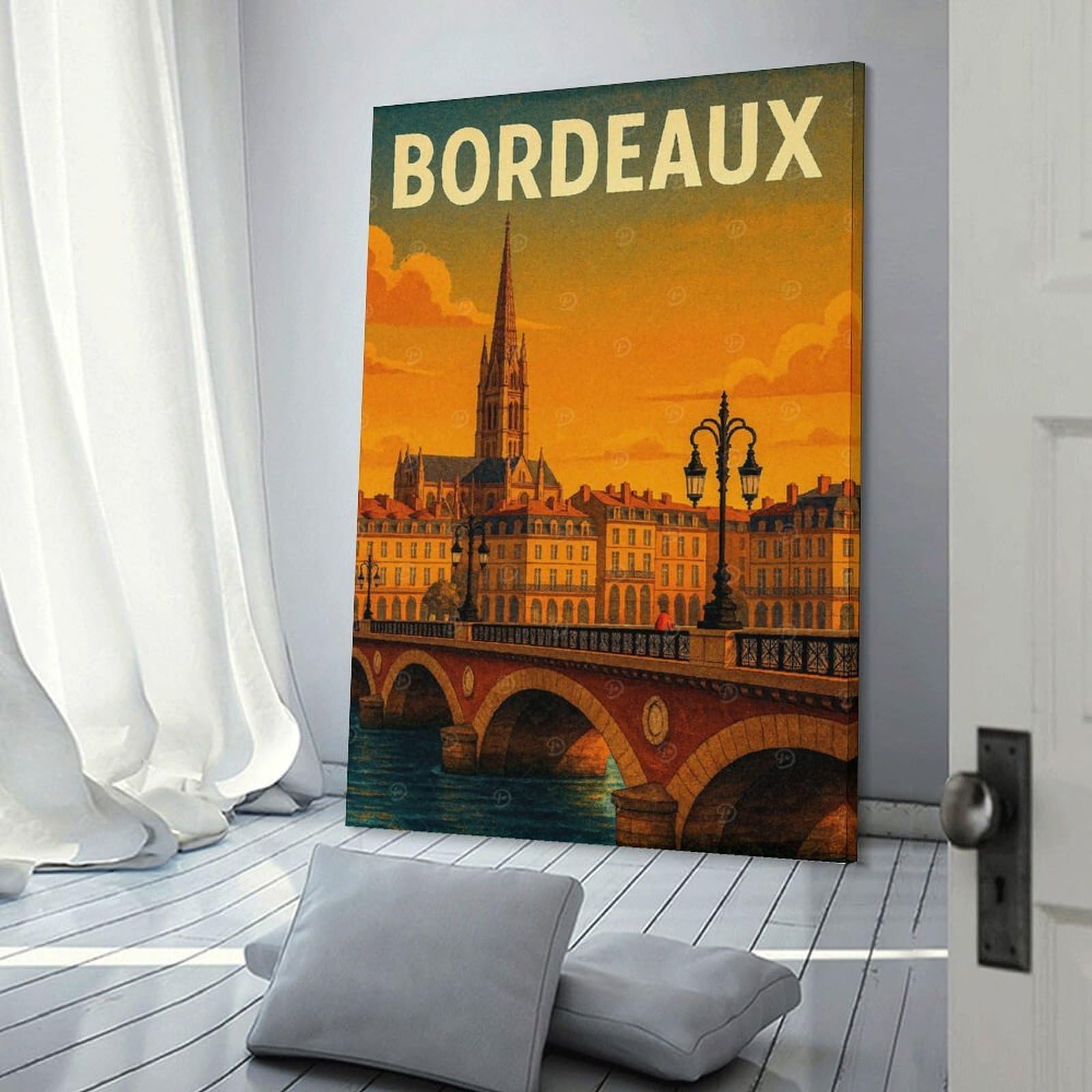 Junmoney Wall Decor Canvas Print Bordeaux Cityscape Travel, 24x36inch(60x90cm), for Bedroom Walls, Guest Spaces Or Lounges, Decorative Wall Art for Cosy Rooms