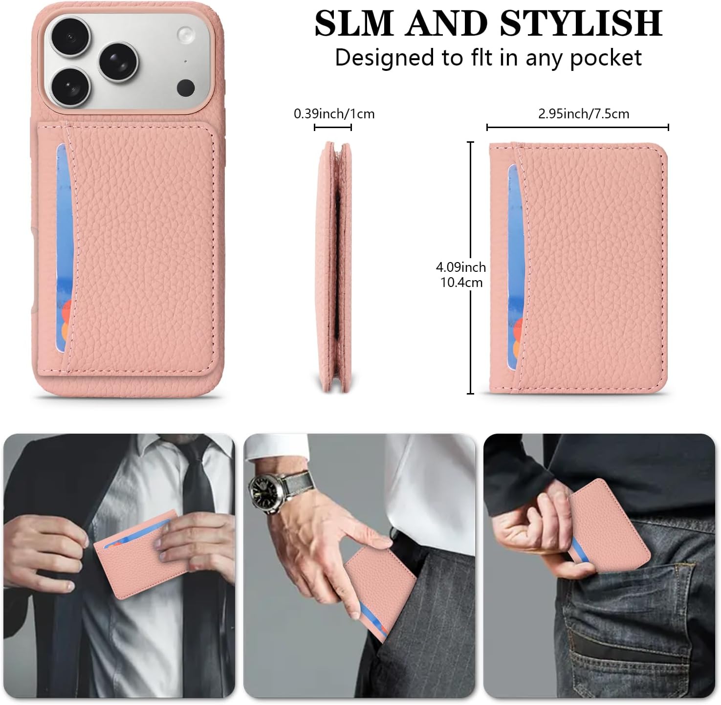Detachable Wallet Case Compatible with iPhone 17 Pro Max Genuine Leather Case 2in1 Removable Cover Support Magsafe Charging Magnetic Stand Function Card Holder-Pink