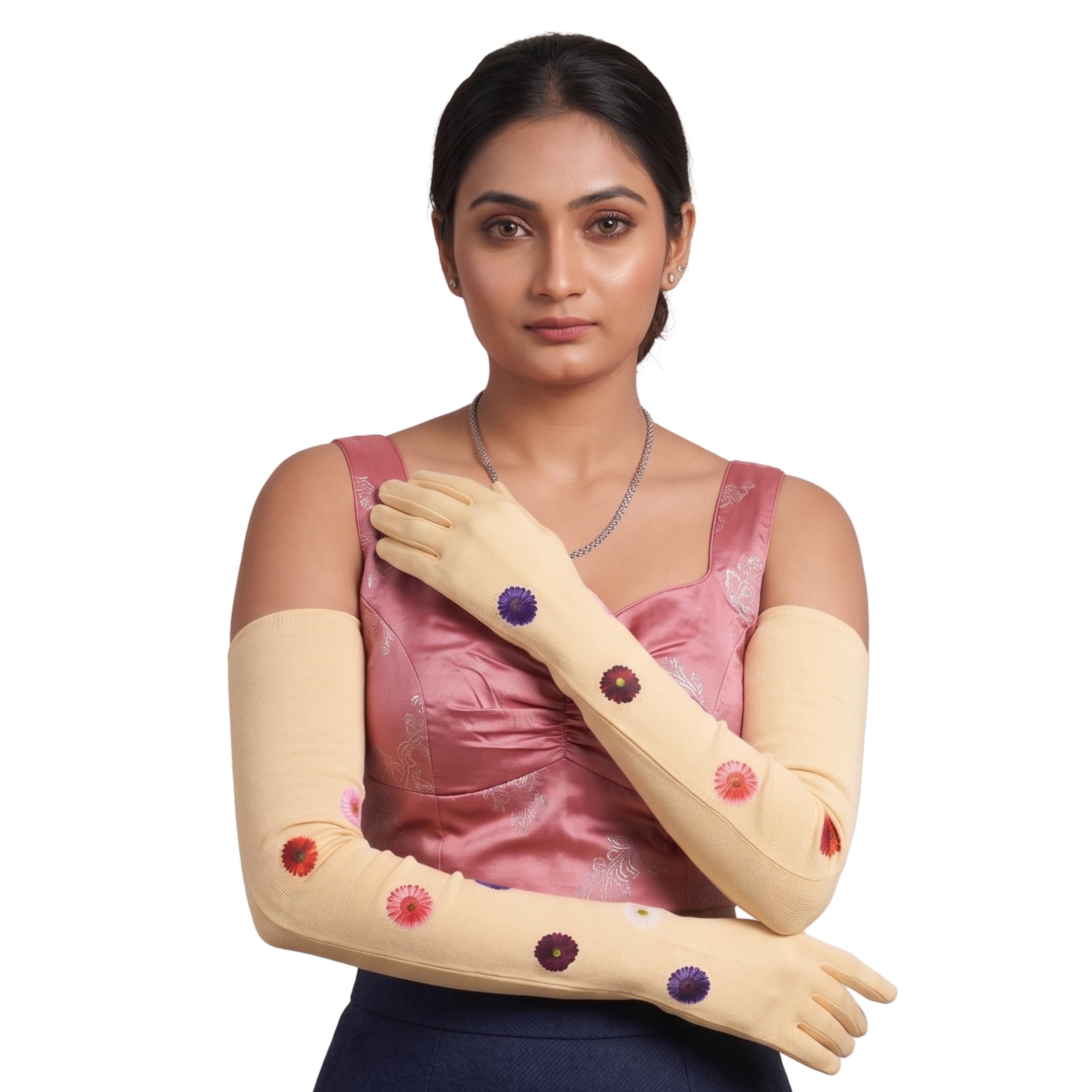 buyra Arm Sleeve with Floral Print, Cotton, Free Size, Sun Protection, Elastic Closure, Unisex, 1 Pair, Beige-picture-42