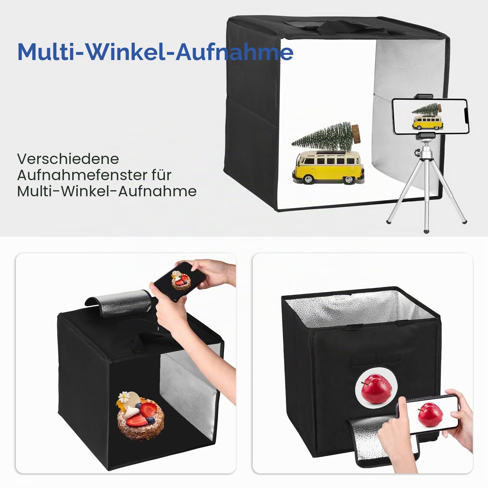 EMART Fotostudio Lichtbox, 30x30x30 cm Fotobox zum Fotografieren, Foto Studio Set 120 LED-Licht und 6 Wasserdichten Hintergründen für Produktfotografie, Schmuck und kleine Gegenstände