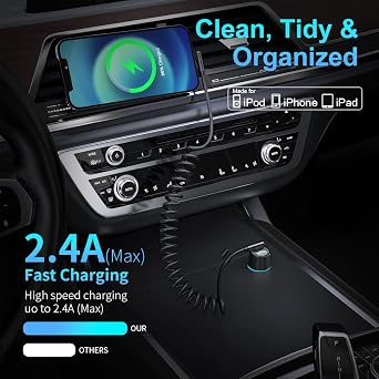 MTAKYI iPhone Spiral Charging Cable, 90 Degree Right Angle Apple Charging Cable [MFi Certified & Car Play Compatible] Data Transmission Coiled USB Cable, Suitable for iPhone 13/12/11/SE/Xs/Xr/8/7 Plus