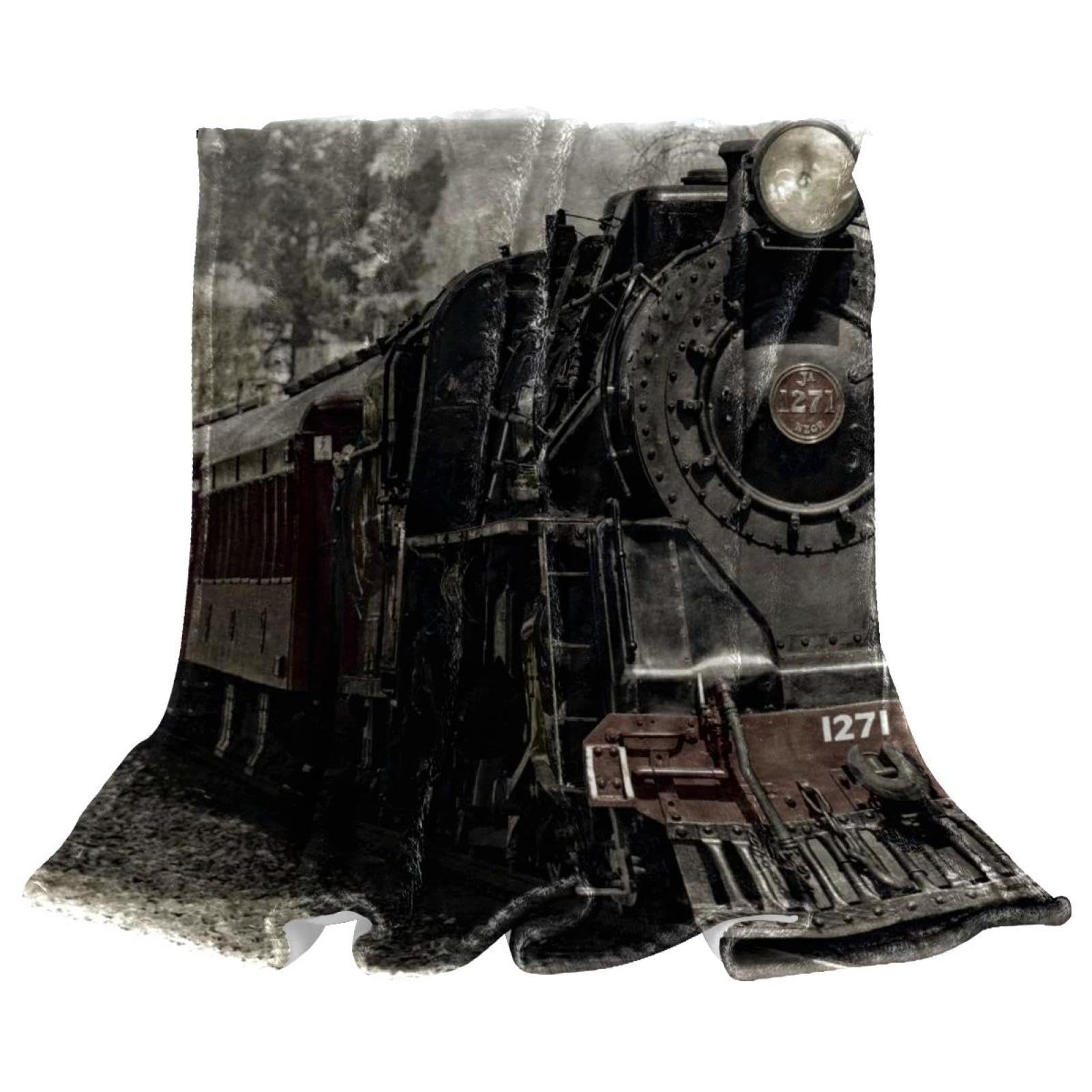 Couverture polaire train rétro anti-froid pour divan et chaise 150x100