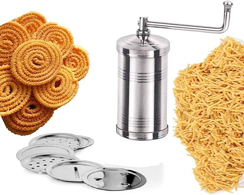 Máquina de pasta de acero inoxidable, acero inoxidable, acero inoxidable, Murukulu de acero inoxidable con 6 jali diferentes, plata