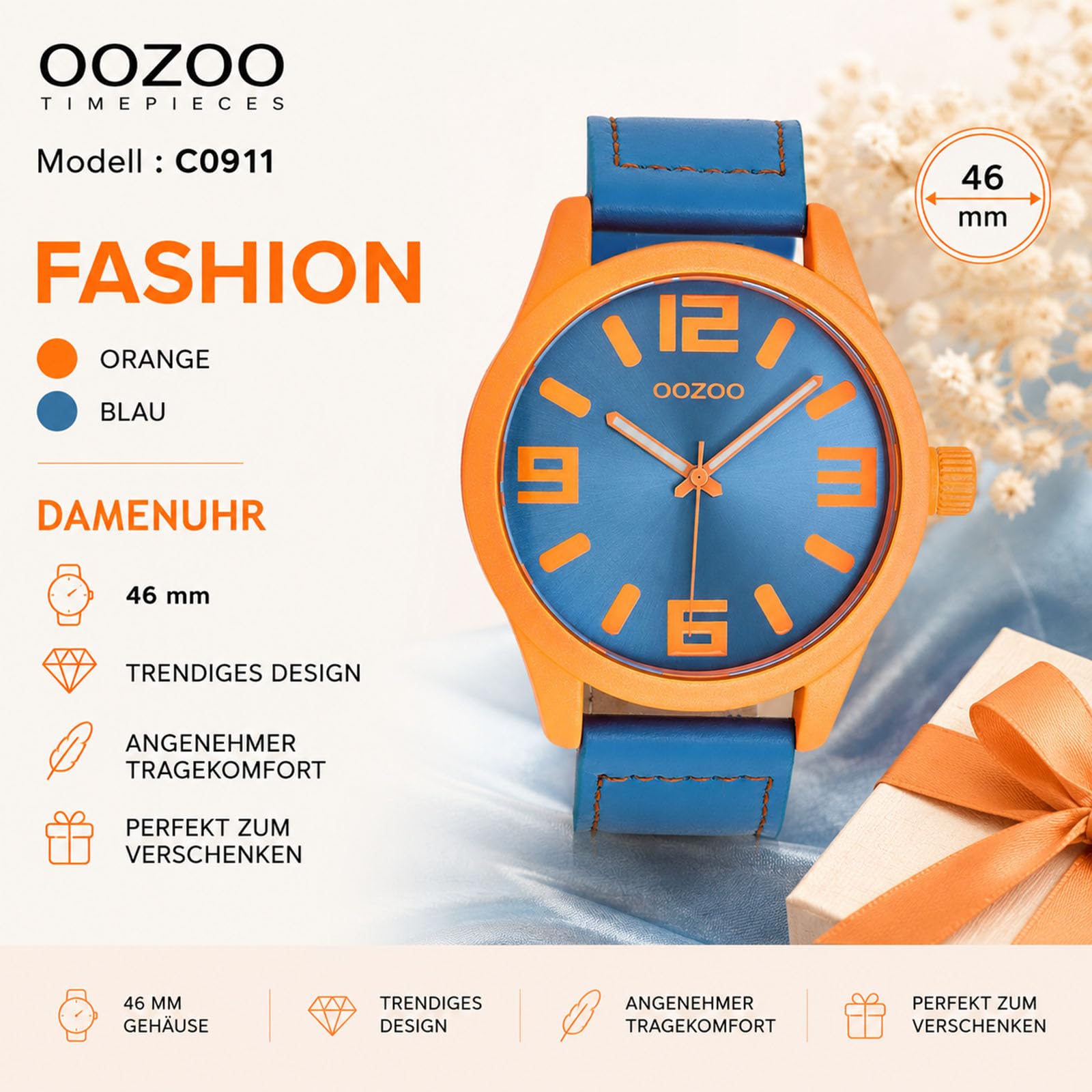 Oozoo Timepieces Unisex Uhr - Armbanduhr Unisex mit Lederarmband | Modische Uhr - Fashion Analog Unisexuhr in rund