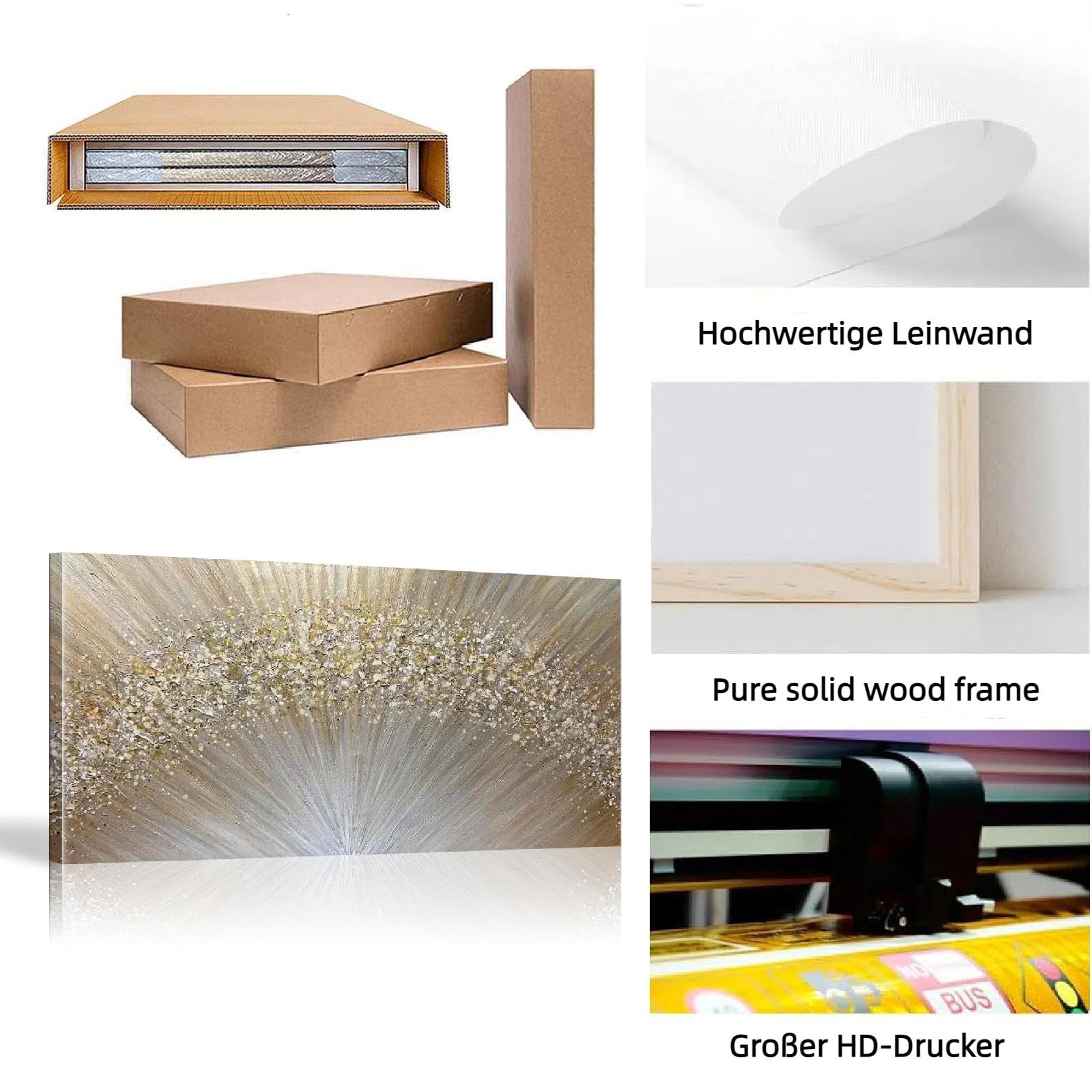 18meng Art Nordic Abstrakte Leinwand Bilder Gold Wohnzimmer Modern Luxus Sonnenaufgang Gold Kunstdruck Bilder Wandbilder Abstrakt Leinwandbild (140x70 cm, Mit Rahmen)