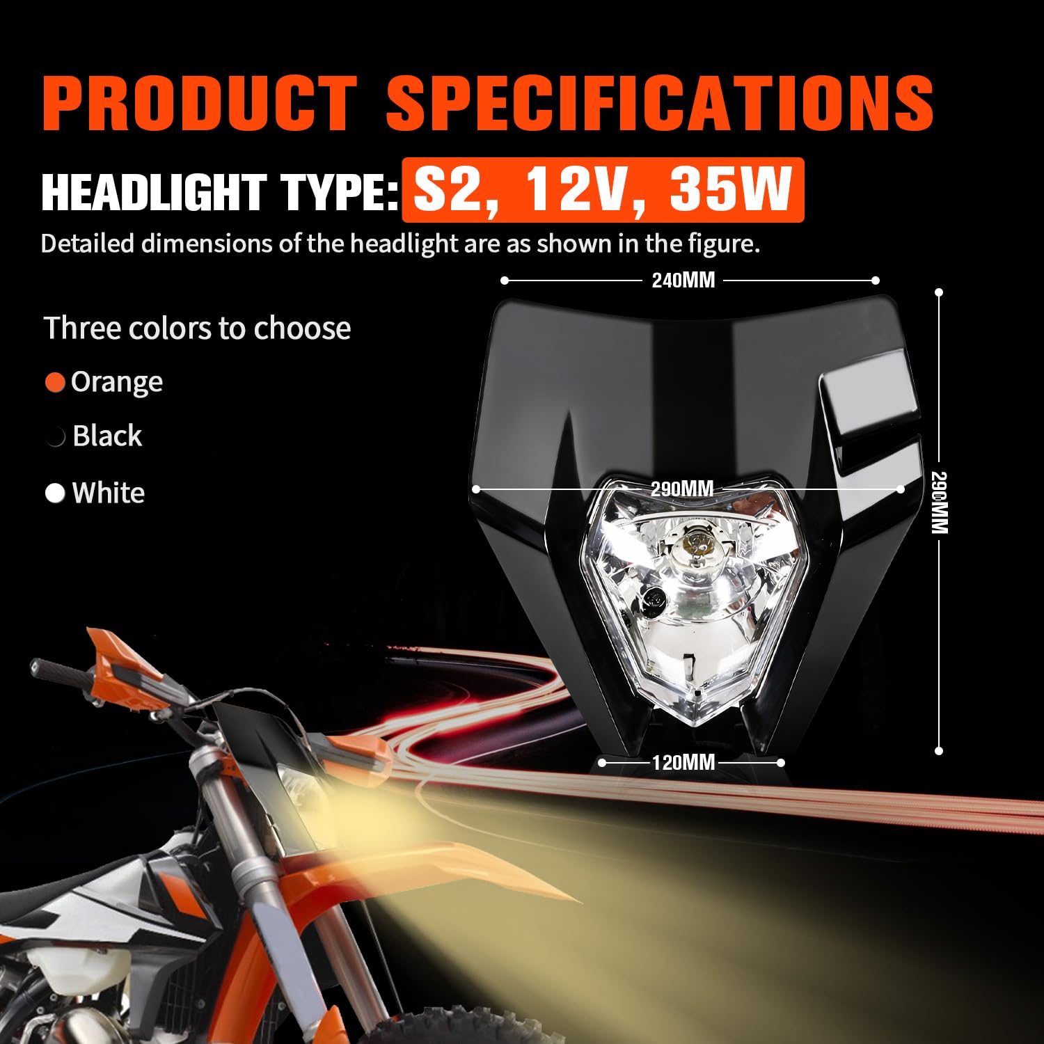 JFG RACING Phare Moto, Plaque Phare Moto Phare Avant Moto Face Avant-Noir | pour Moto 50cc KTM EXC250 SX250 SXF250 EXC450 SX350 SXF450 EXC525 640LC4 Dirt Bike Enduro ATV Scooters