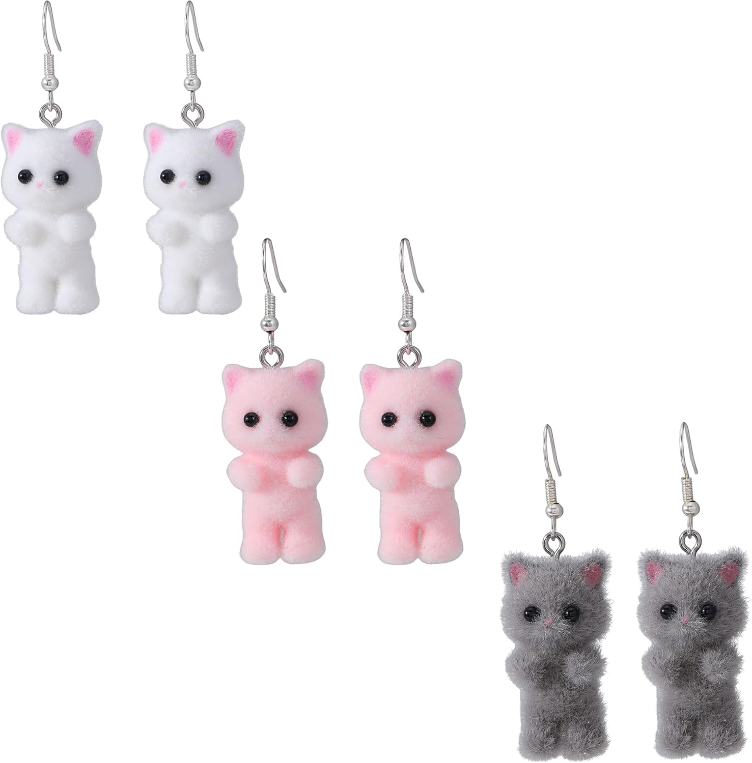 Fuzzy Cat Earrings Cute Kawaii Cat Dangle Drop Earrings for Women