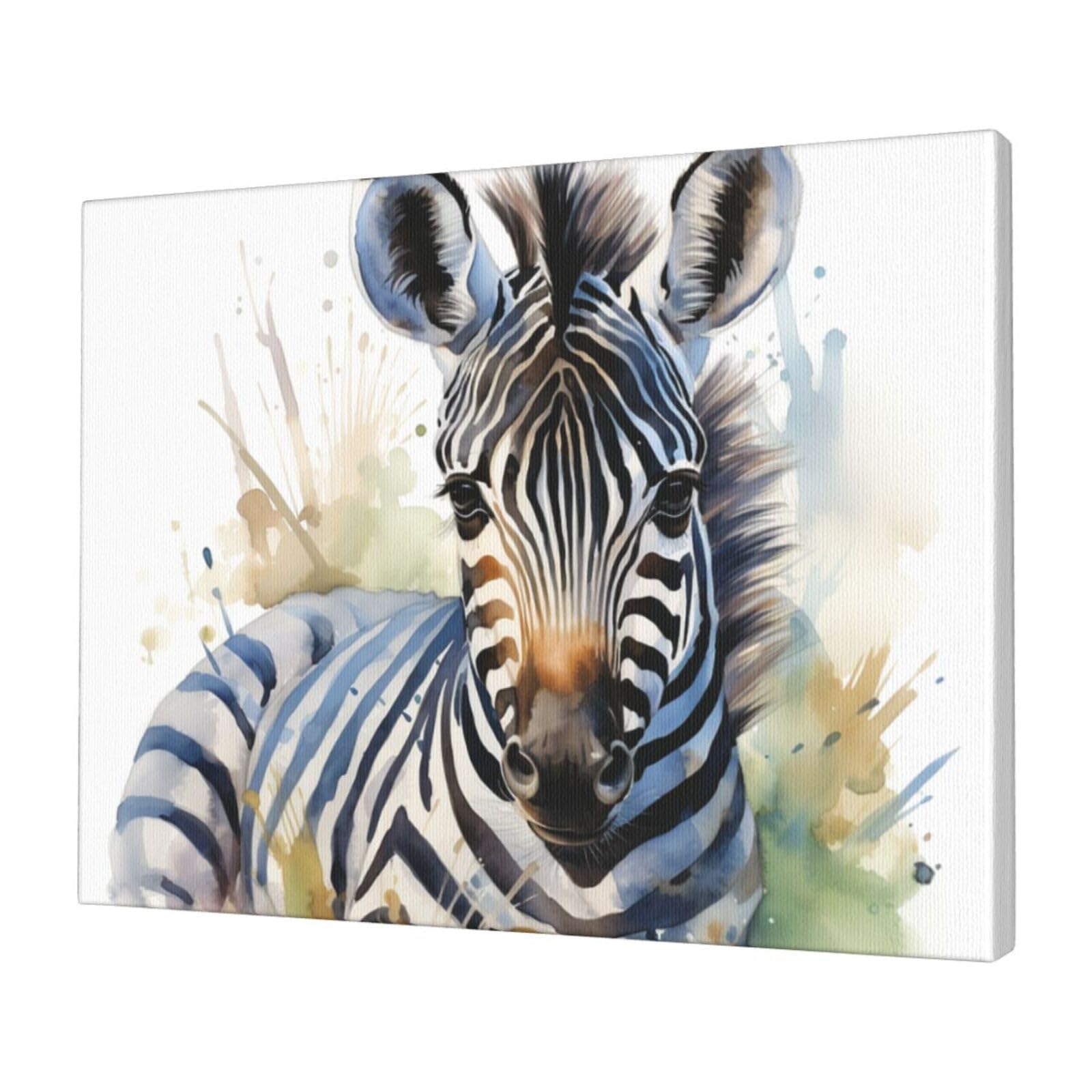 FodPand Canvas Wall Art for Living Room Wall Decor 12"x16" Modern Artwork Painting Pictures Hanging Canvas Prints Cute zebra watercolor Aesthetic Wall Art for Bedroom Bathroom Office Wallart Decor