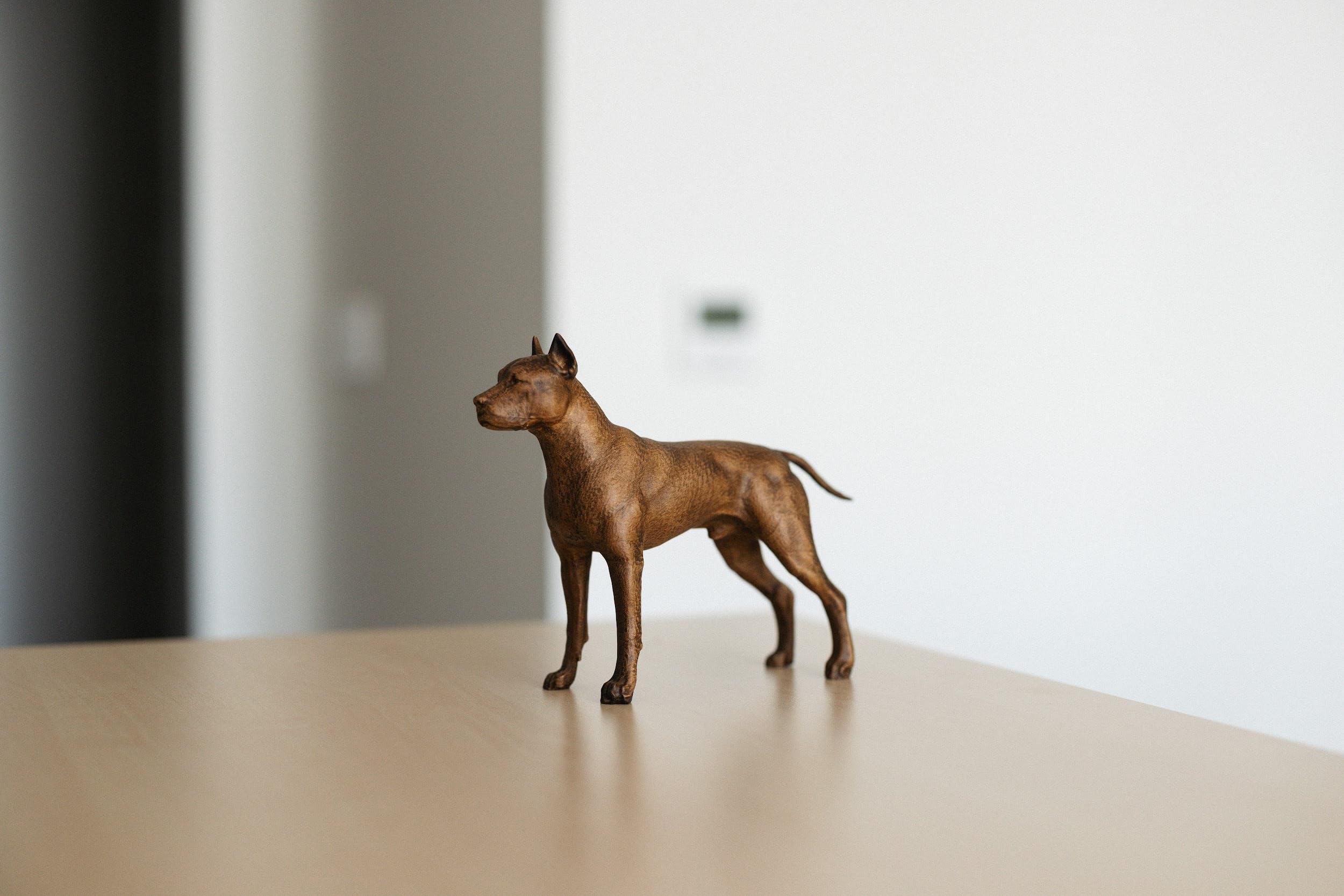 5.12" Staffordshire Terrier Dog Sculpture – Wooden Figure, Realistic Mini Pet Memorial Gift, Hand-Carved Animal Decor for Collectors and Lovers of Strong Dog Breeds