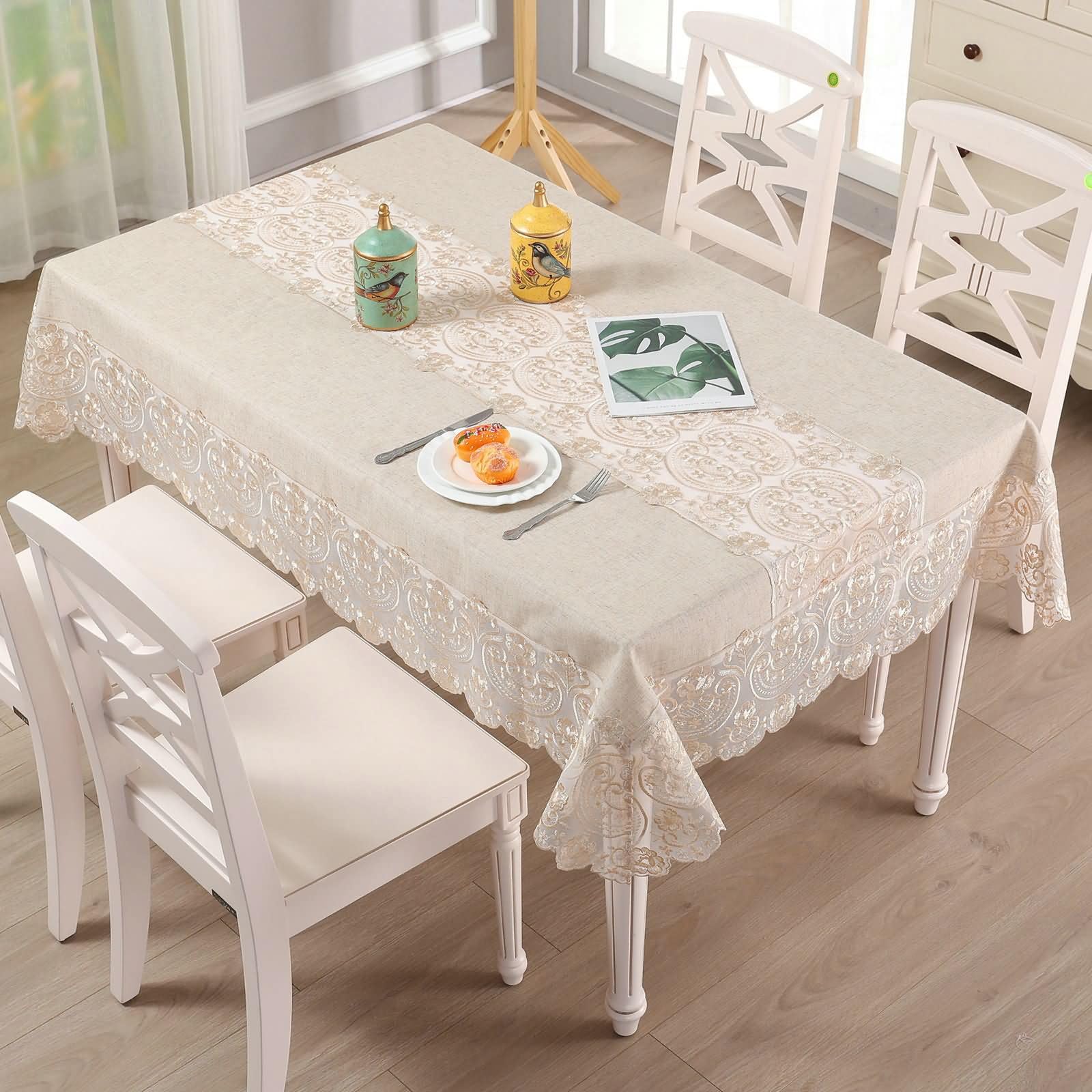 Prostokątny lniany obrus khaki w stylu szampańskim 150 x 270 cm