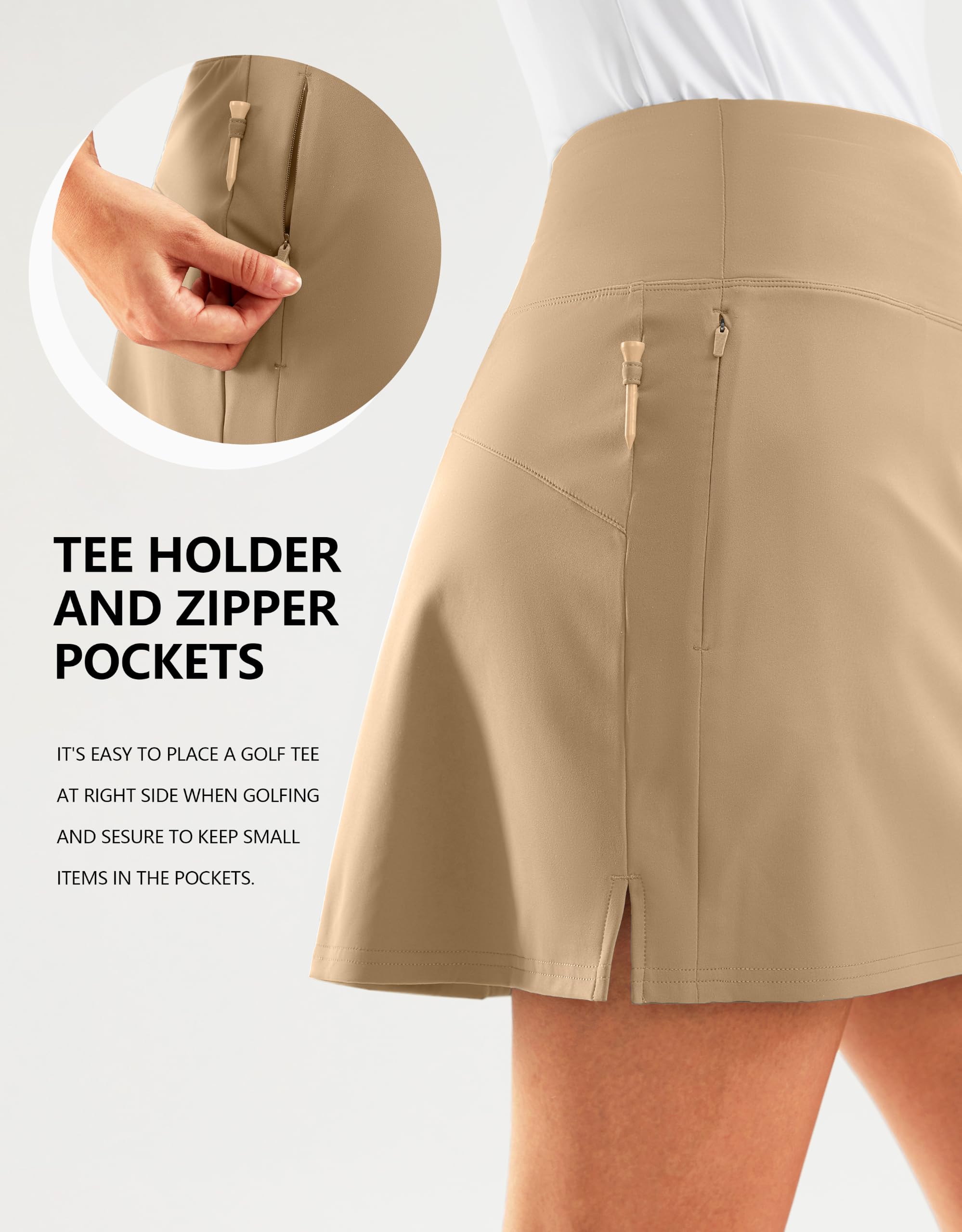 SANTINY Golf-Skorts, Röcke für Damen, Reißverschlusstaschen, hohe Taille, Tennisrock, athletischer Skort