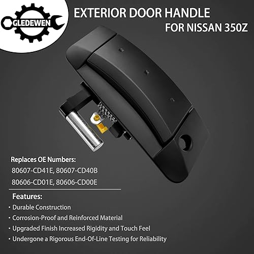 Miniatura 15 de Gledewen Manija de puerta exterior lado del conductor izquierda con orificio para llave para Nissan 350Z 2003-2009 Reemplaza# 80607-CD41E