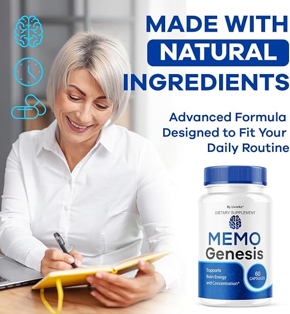 Memo Genesis Capsules - Original MemoGenesis Brain Health Daily Support Pills Natural Advanced Formula Cognitive Health & Function to Help Maintain Clarity Focus, 60 Capsules for 1 Month