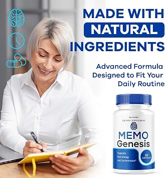 Memo Genesis Capsules - Original MemoGenesis Brain Health Daily Support Pills Natural Advanced Formula Cognitive Health & Function to Help Maintain Clarity Focus, 60 Capsules for 1 Month