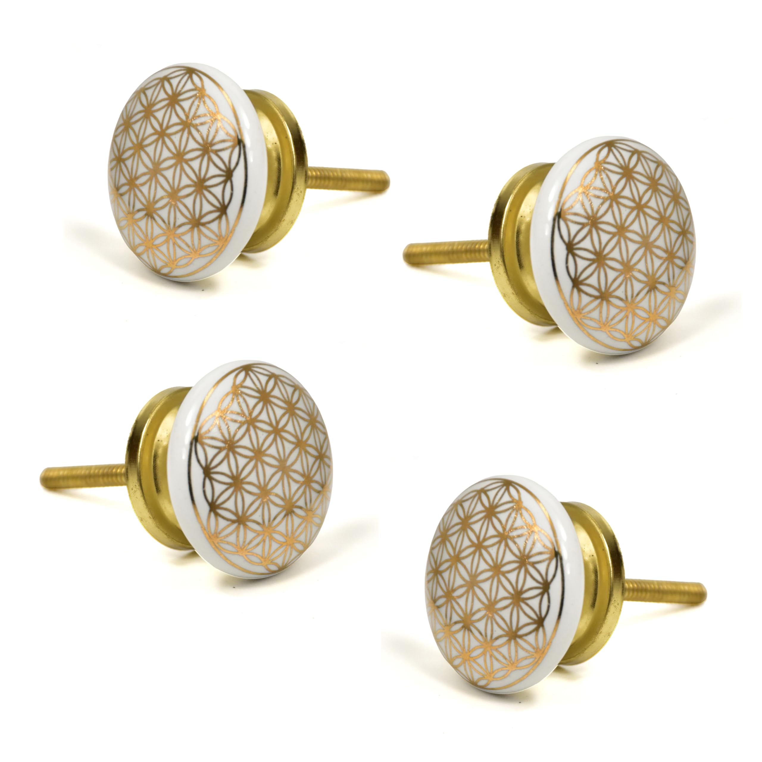 Ceramic Knobs Drawer Pulls for Cabinets and Cupboards (38mm, Gold) - Pack of 4 (Gold 3)