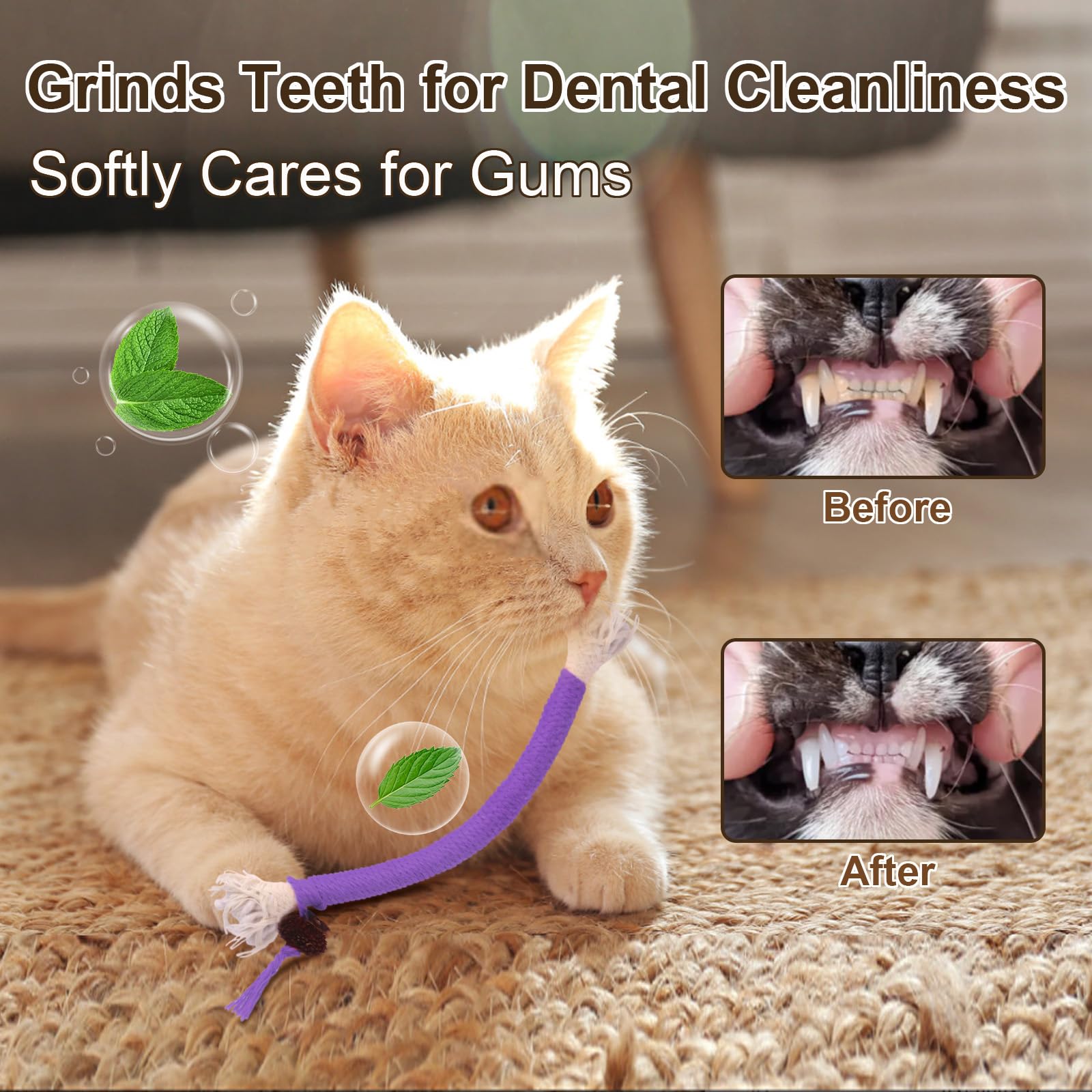 3 Pack Kitten Chew Toys With Catnip - Dental Cleaning Rope Toys For Indoor Cats