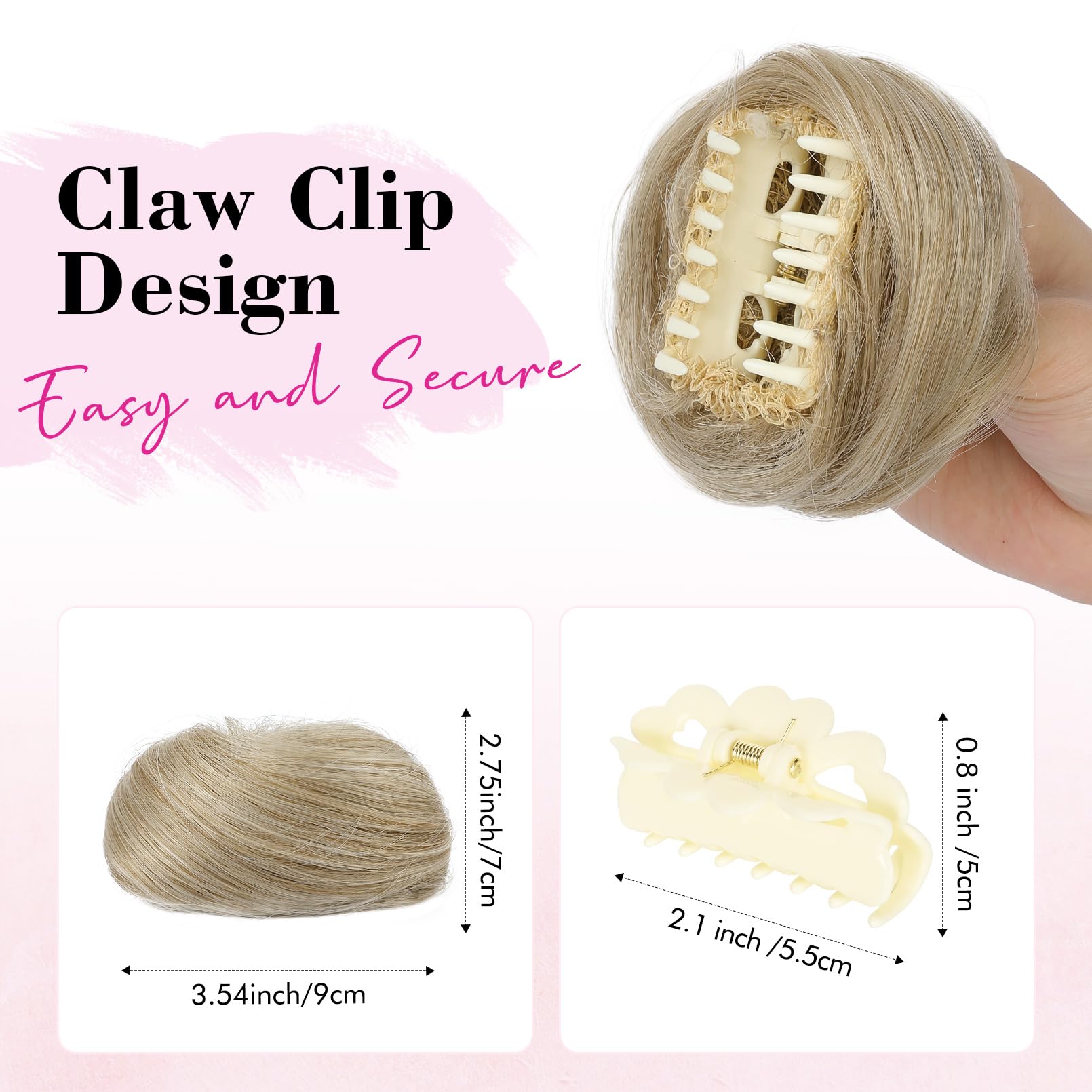 REECHO 2 PCS Mini Claw Clip in Messy & Cat Ears Hair Bun Extensions Wig Accessory Updo Hairpieces for Women Girls (Pack of 2-3" Straight - Image 2