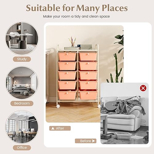 Vista 210 de LDAILY Carrito de almacenamiento con ruedas de 15 cajones, carrito rodante con cajones para aula, organizador de manualidades con ruedas con marco