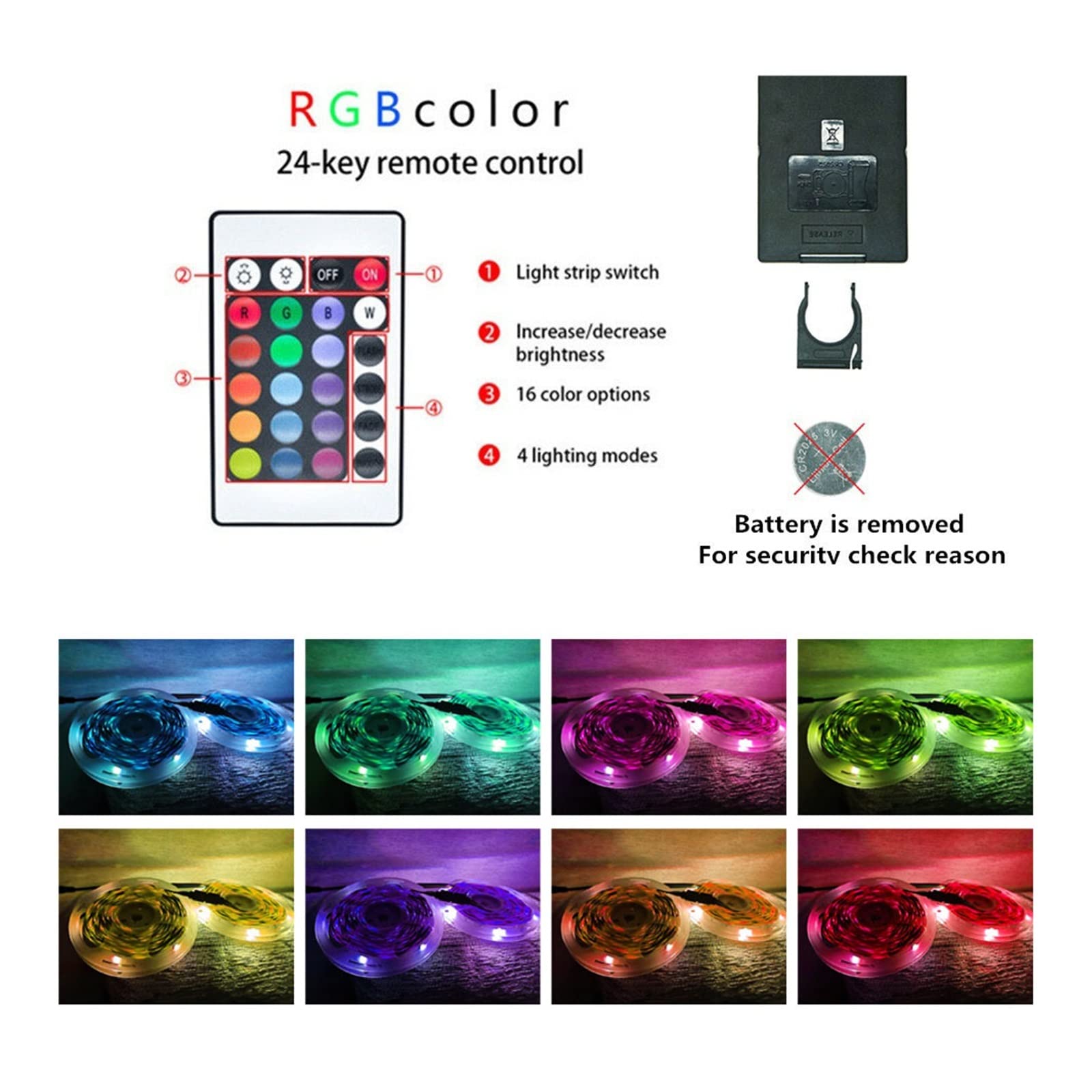 Tira LED para decoración de habitación, retroiluminación de TV, control remoto Bluetooth, 1 m, 2 m, 4 m, 5 m, cinta RGB, tira de luz LED 5050 color para Navidad (BT_1M)
