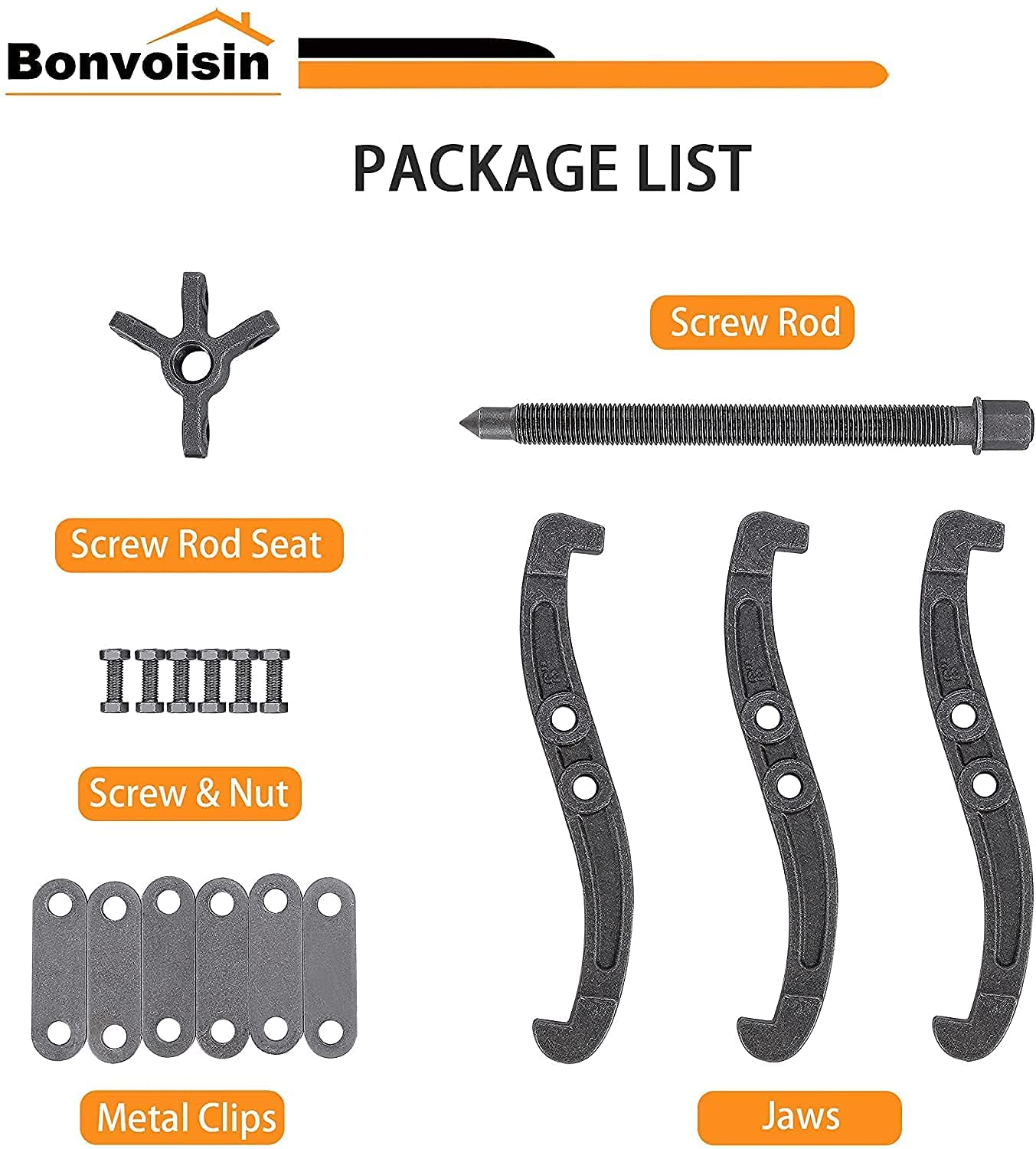 Bonvoisin Estrattore per Cuscinetti Set con 2/3 Ganasce, 4, 6, 8 Pollici, per Ingranaggi/Cuscinetti/Volani/Pulegge (4,6,8 Pollici 3 Pezzi Set)