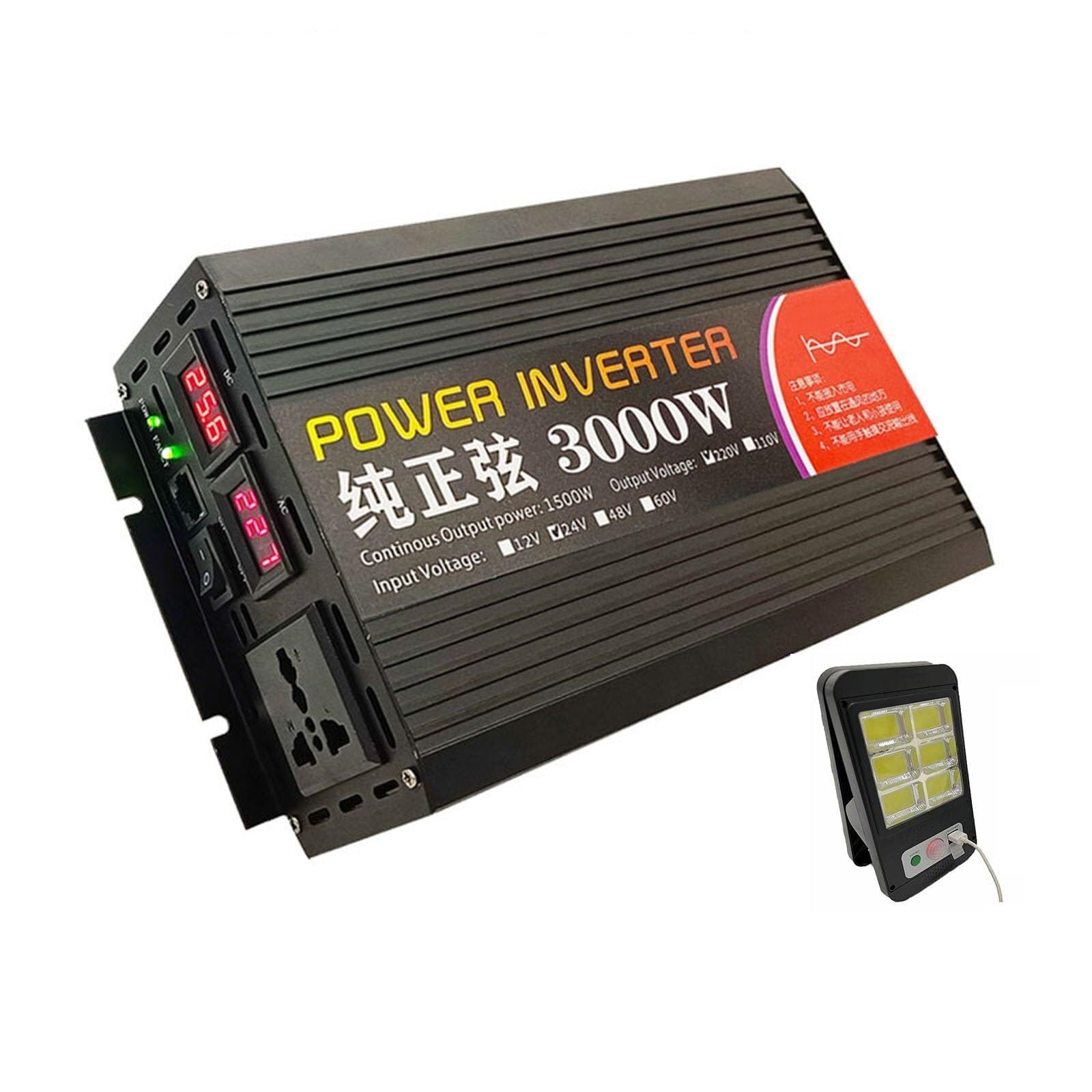 NVSFZGIYG 1000W/2000W/3000W Pure Sine Wave Inverter DC 12v 24v 48v 60v to AC 220v Home Smart Converter Car(3000W,48v-220v)