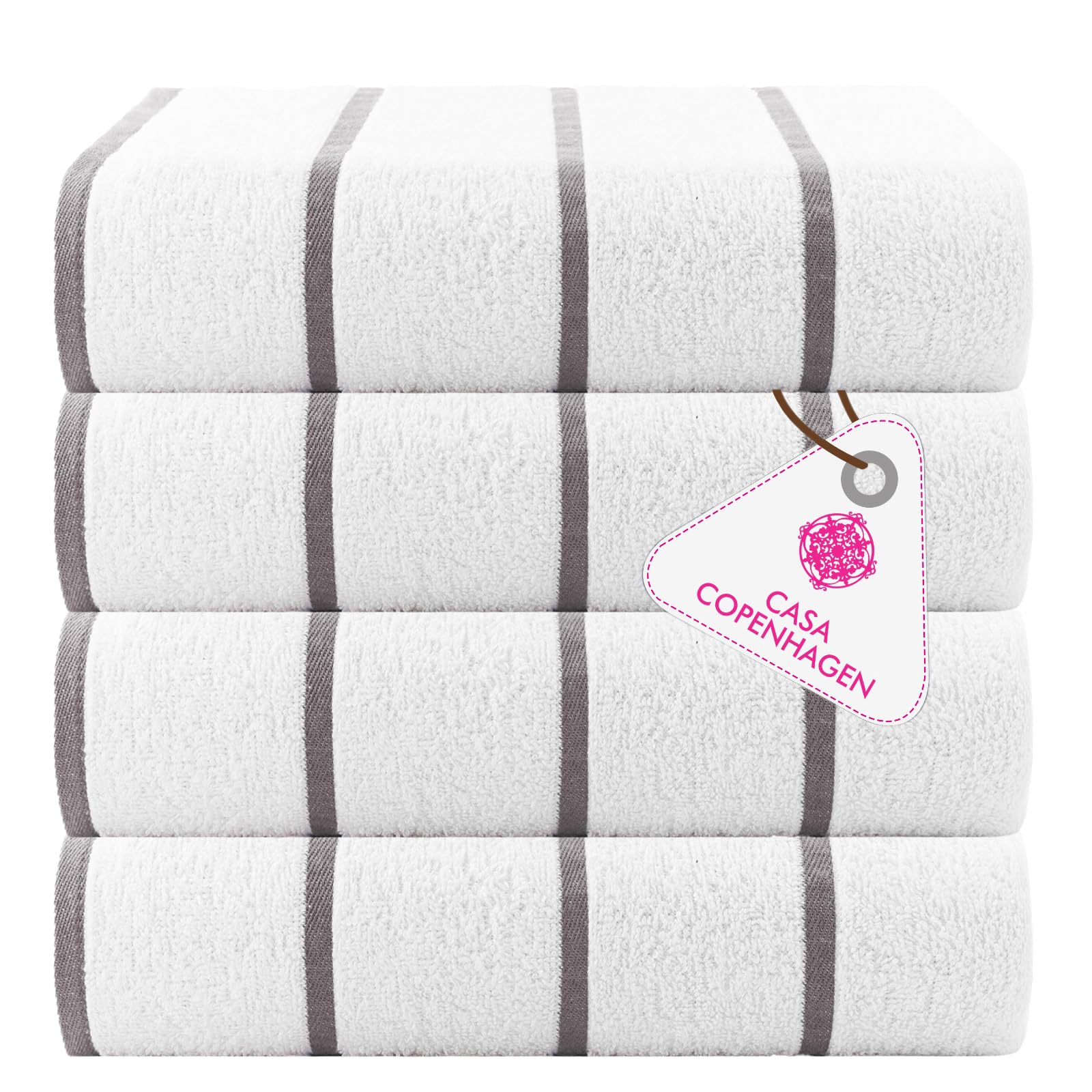 Casa Copenhagen Set Regalo 4 Toallas Playa algodón, 75x150cm, Gris y Blanca | Cabana – Toalla de piscina grande de 100 % algodón egipcio – 150 x 75 cm (set de regalo para mujer y hombre)