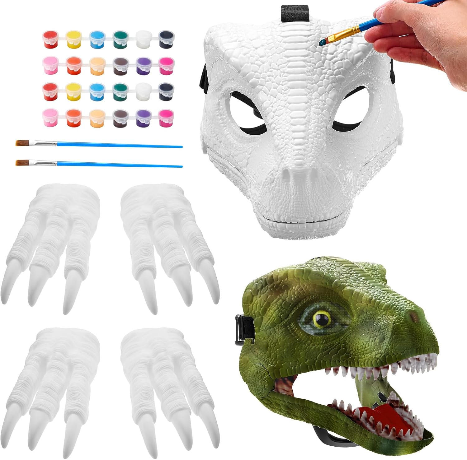 Hard Plastic Dinosaur Mask with Claws – DIY Blank Dino Mask Set