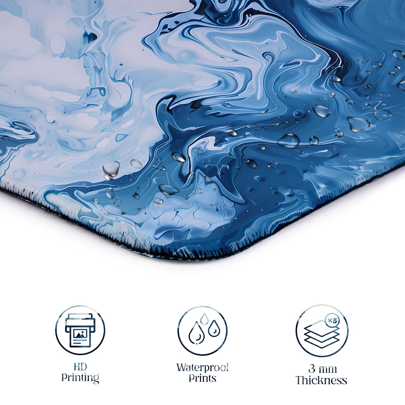 SoulAbiti Sapphire Swirl Stitched Edges Desk Mat - Blue Marble Design Mouse Pad - Large Gaming 23.6x11 inch Mousepad - Non-Slip, Anti Fray, Computer Laptop Office Décor 1