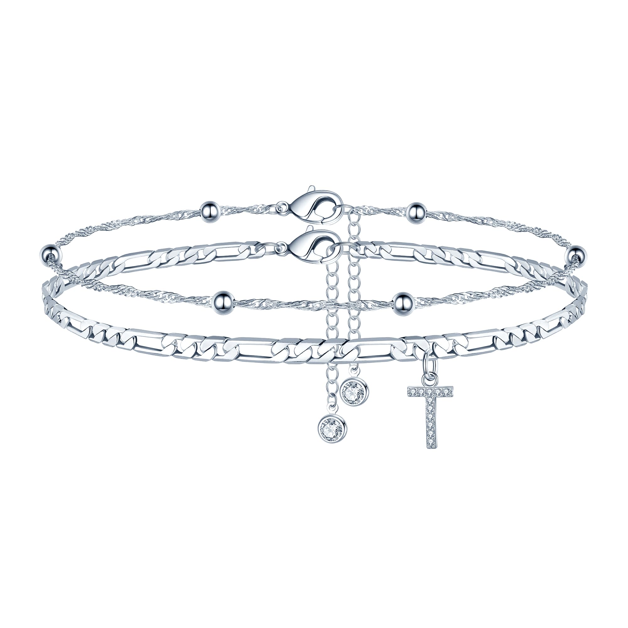 Ursteel Ankle Bracelets for Women, 14K Gold Plated Dainty Layered Chain CZ Initial Anklets Summer Jewelry Gifts for Women