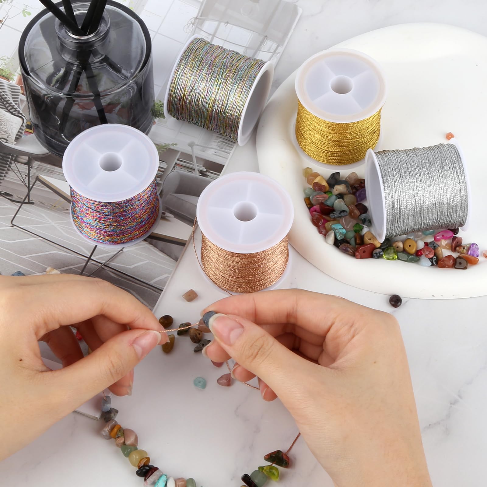 Filo di Seta Dorato e Argentato 0,4 mm 250 m per Creazione Gioielli Artigianali Fai da Te (5 colori)
