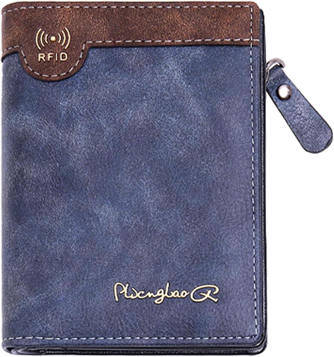 Men’s Retro RFID Wallet PU Leather Wallet for Men Women with Zipper and Bifold, Fashion Thick Wallets for Cash and Cards, Brown Mens Accessories Gift,Gift for Him（Blue）