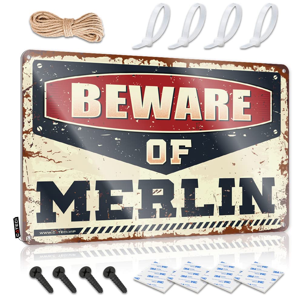 IBWNBBUSN Funny Home Bar Signs Beware Of Merlin Tin Sign Pool Signs And Decor Outdoor Tin Bar Signs