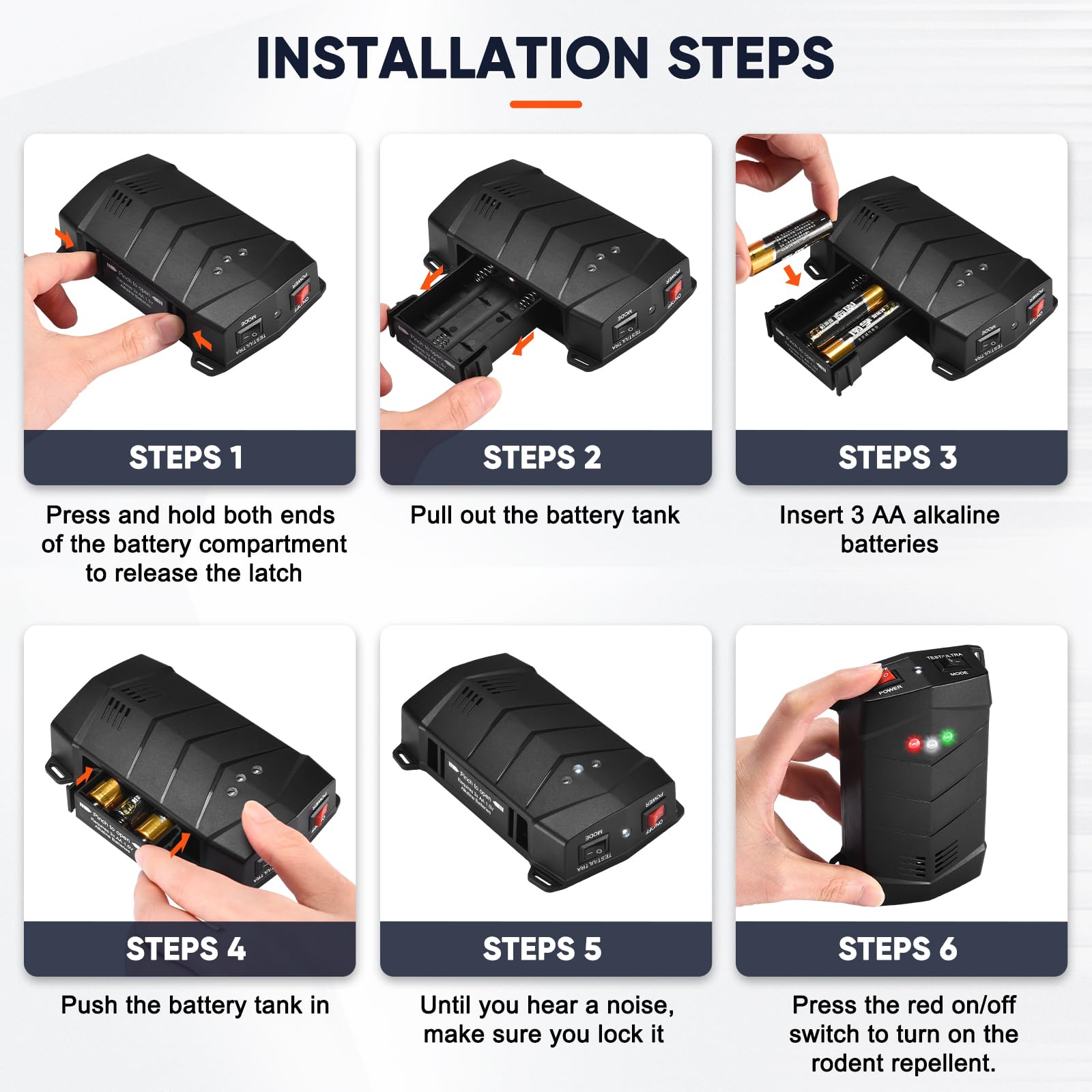 Repelente de roedores para motores de automóvil, paquete de 2, repelente ultrasónico de ratones con sonido de frecuencia variable y flash LED, protección de roedores debajo del capó para automóviles