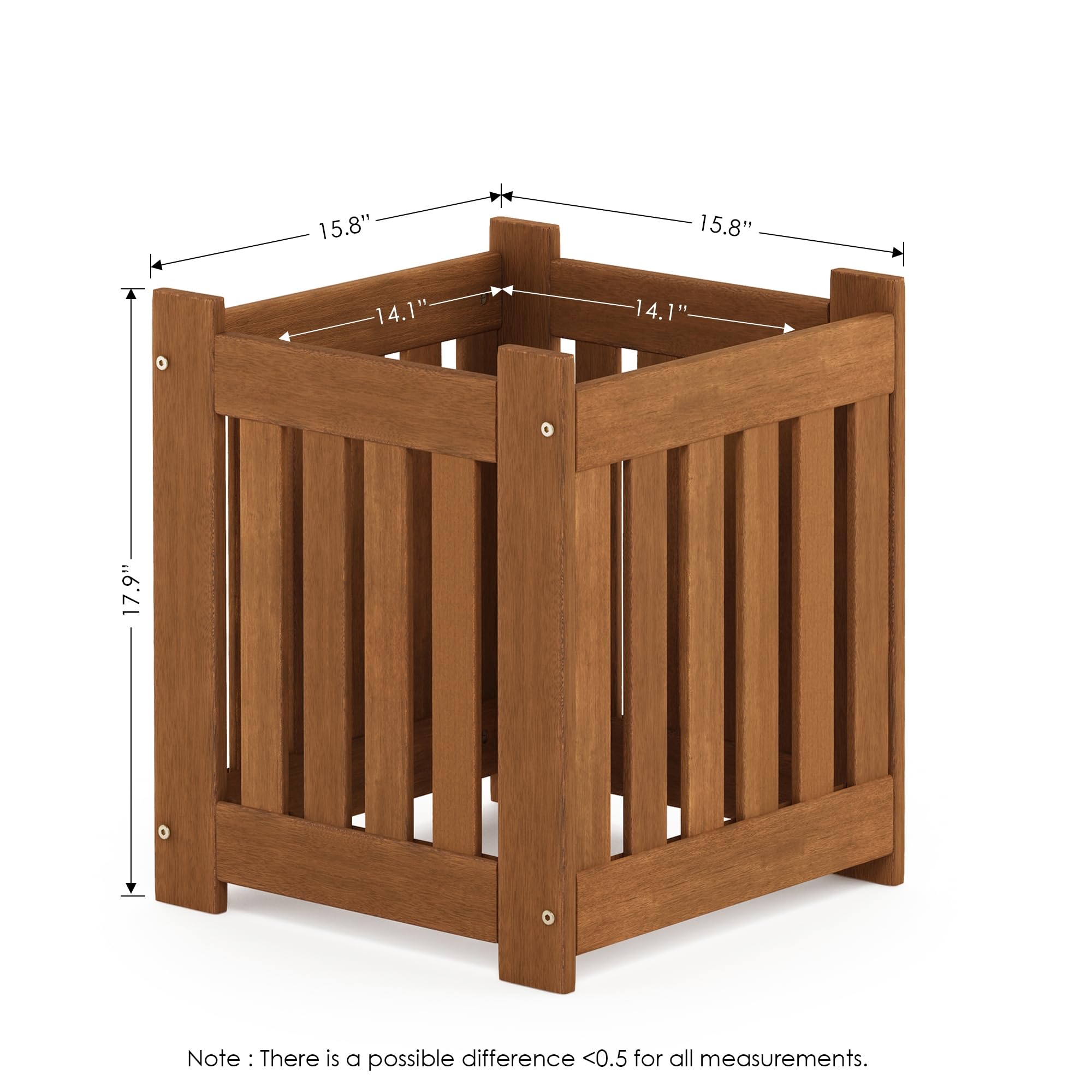 Furinno TIOMAN - Fioriera in legno massiccio, cubo da giardino, in olio di teak, per interni ed esterni, giardino, patio, balcone, legno chiaro