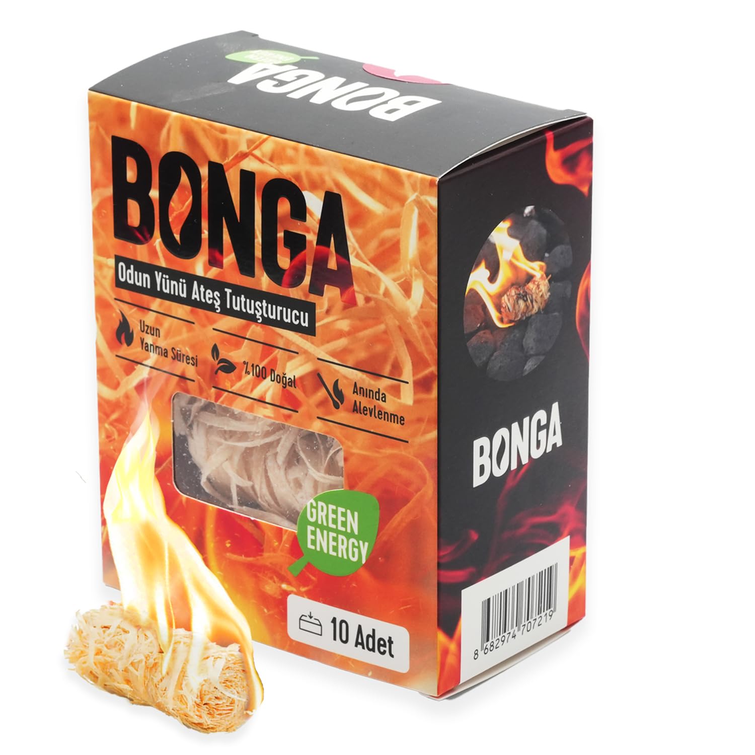 BONGA Soba, Şömine, Mangal Tutuşturucu 10 Adet 140 gr - Jel Ve Çıra Alternatifi Doğal Odun Yünü