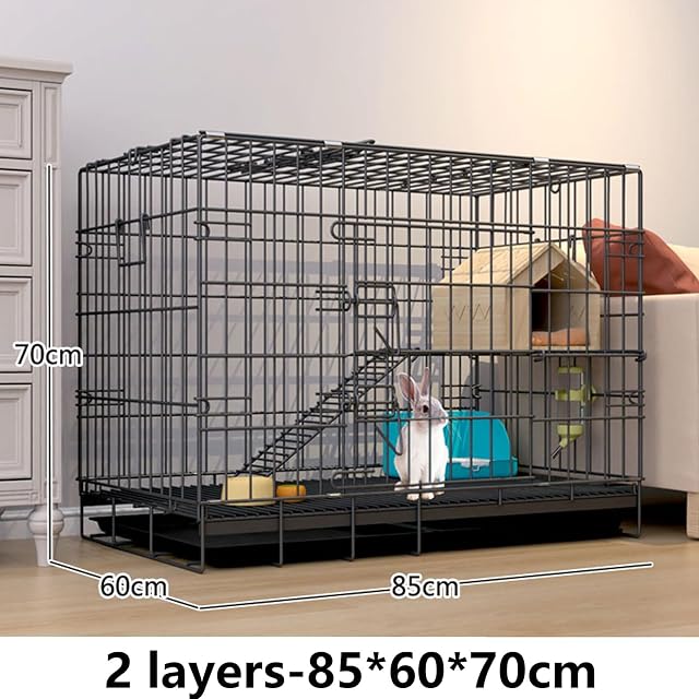 Foto 3 de 8 de Jaulas Para Conejera Interior De 2 Capas, Conejera Plegable De Metal Con Bandeja Extraíble