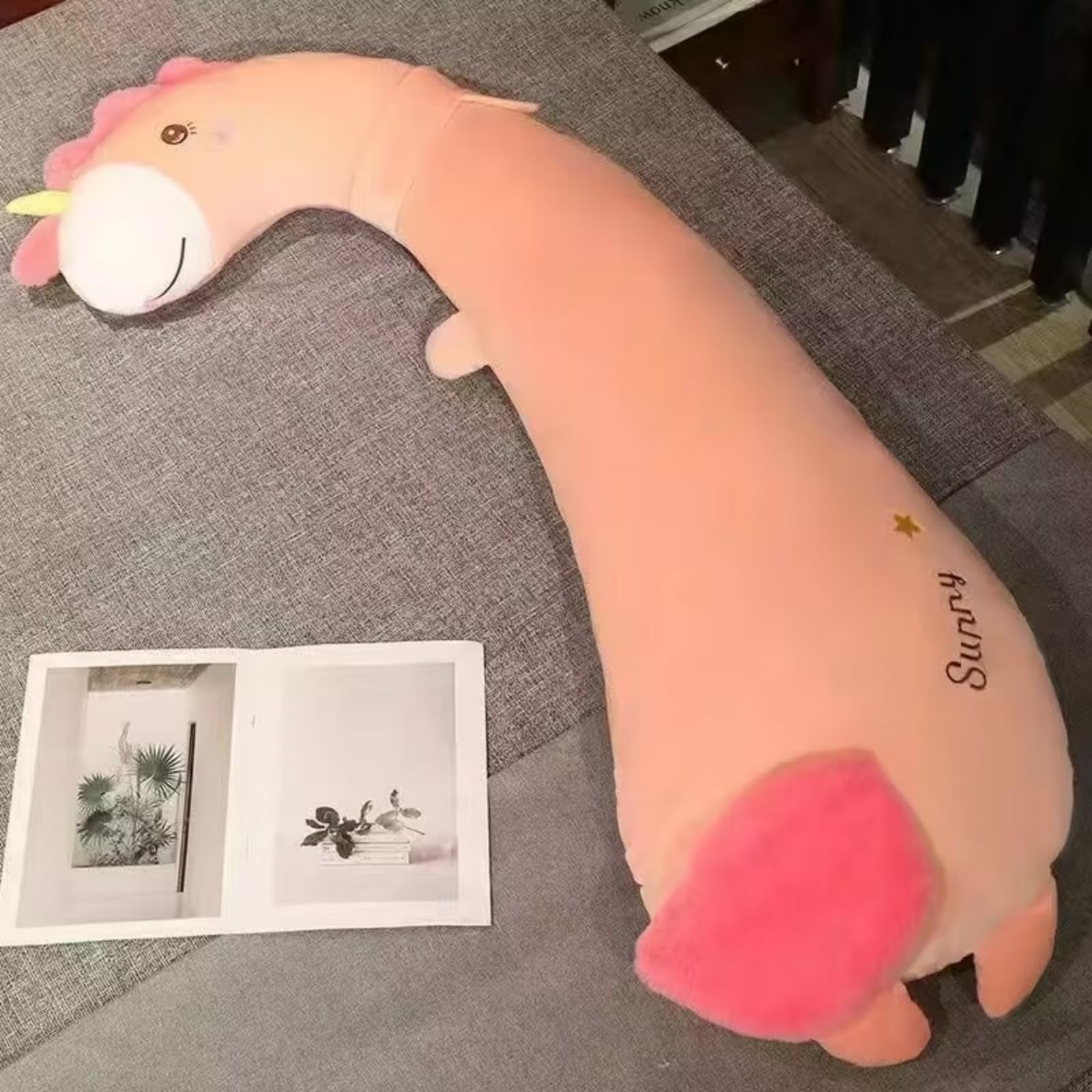 AMOSIJOY Riesen Gans Kuscheltier 100-160cm, Langes Seitenschläferkissen Plüschtier, Kawaii Körperkissen Schlafkissen, Weiches Ente Stofftier Sofa Deko, Geschenk für Mädchen Erwachsene (B,130cm)