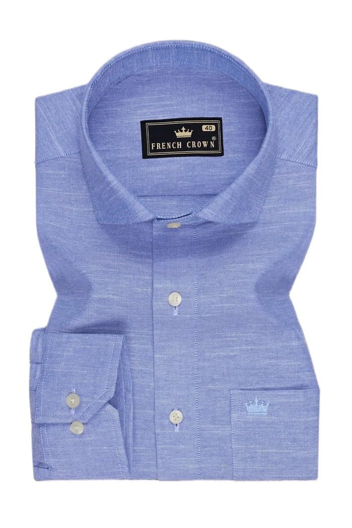 orvani-chetwode blue textured oxford premium cotton dress shirt