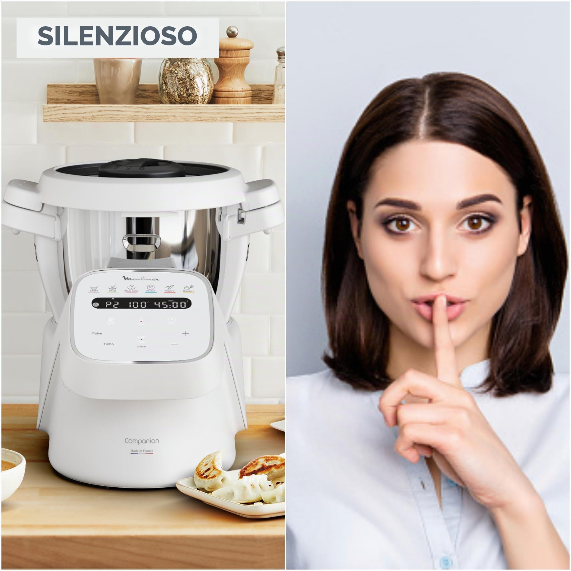 Moulinex, Companion, Robot da cucina, 14 funzioni, Capacità XL 10 persone, Grigio, Made in Francia, HF8408F1