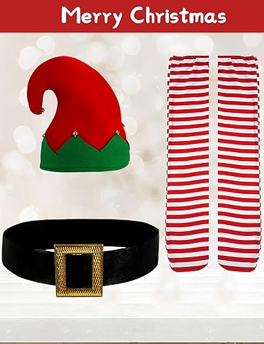 Miniatura 5 de Happy Cherry Disfraz de elfo de Navidad, conjunto de 4 piezas de traje de cosplay rojo y verde de Navidad de 1 a 13 años