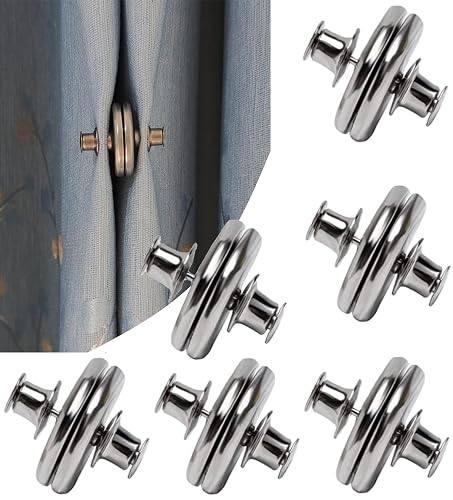 6 Pairs Curtain Magnets Closure, Magnetic Curtain Clips for Indoor