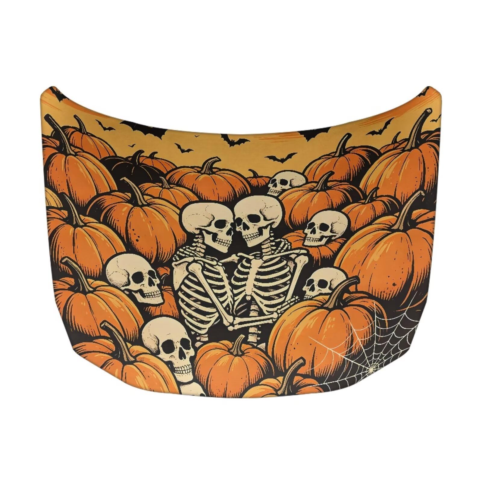 Skeleton Pumpkin Print Car Hood Cover Easy to Install Fabric Hood Cover Halloween Vehicles Decorate Engine Removable Automotive Accessories Personalized Suitable for Cars(59×39 Inch)