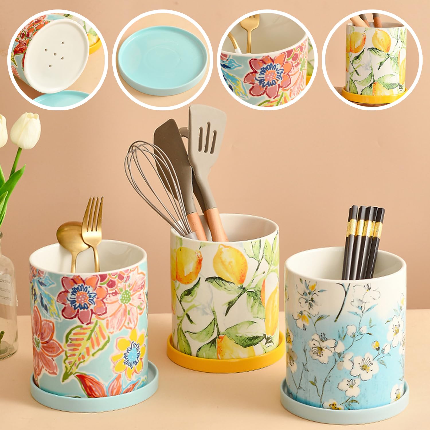 Este escurridor de Cubiertos para Palillos, Rejilla de Drenaje, Soporte para Cubiertos con Mango, Soporte para Palillos para Cocina (Azul-A) (Azul b)