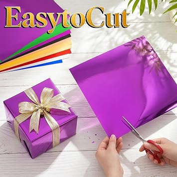 ZEAYEA 100 Sheets Metallic Cardstock Paper 12 x 12, 250 GSM Reflective Shimmer Cardstock, 10 Color Mirror Finish Paper Foil Board for Crafting, Invitation, Decoration, Card Making, DIY Projects