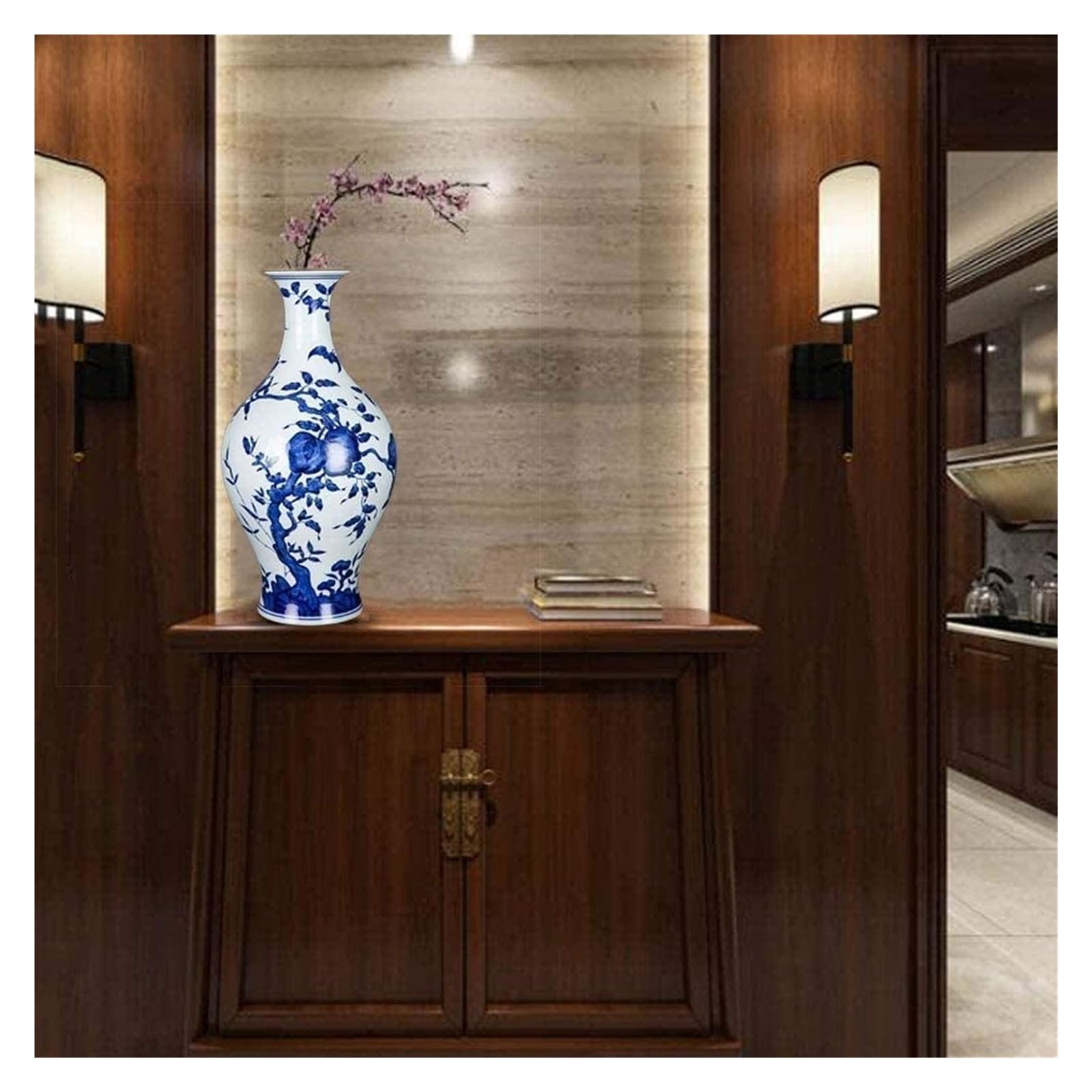 Vasen Vase aus Keramik, handgefertigt, blaues und weißes Muster, Büro- und Wohnaccessoires for Blumen